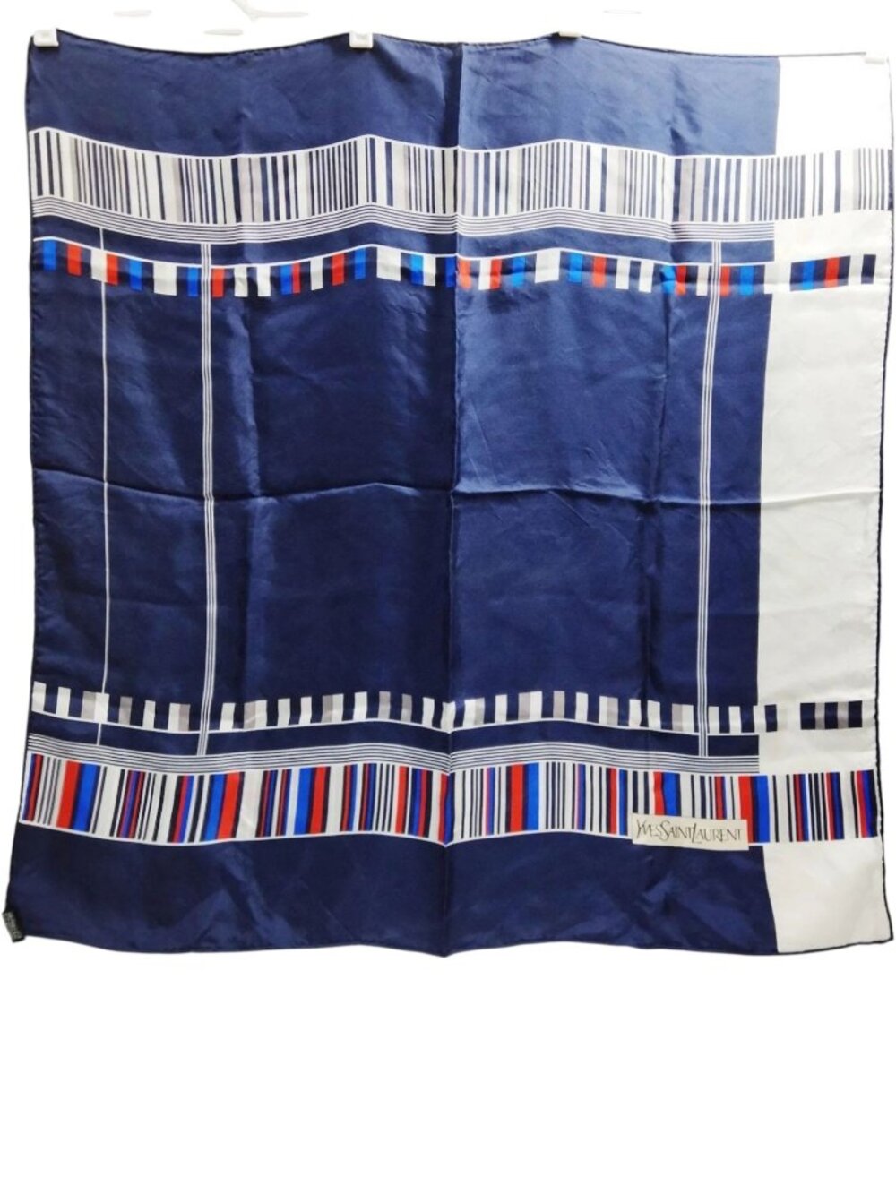788147CR T1 YVES Saint Laurent Scarf Navy Blue Silk